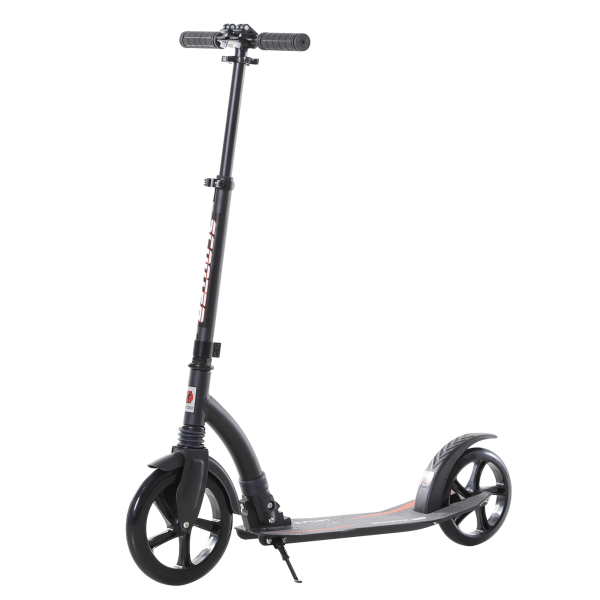HOMCOM Trotinete dobrável de alumínio para crianças acima de 14 anos altura ajustável de 87-101 cm com 2 Rodas Grandes Travagem Carga 100 kg Preto