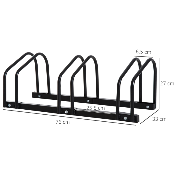 HOMCOM Estacionamento para 3 Bicicletas Suporte de Aço para Estacionar Bicicletas no Chão para Interior e Exterior 76x33x27 cm Preto - Image 3