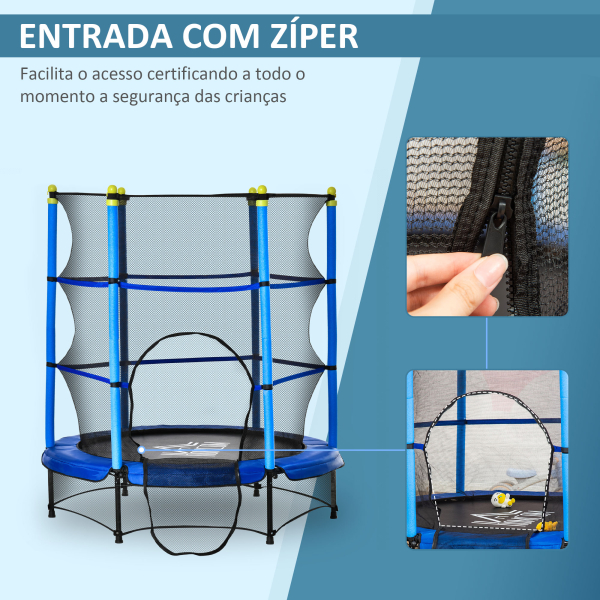 HOMCOM Trampolim para Crianças acima de 3 Anos Cama Elástica Infantil com Rede de Segurança e Estrutura de Aço para Interiores e Exteriores Carga 45kg 140x140x160cm Azul - Image 4