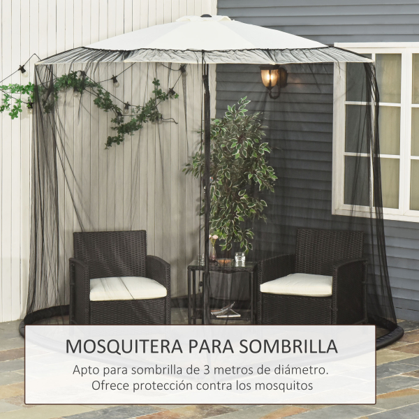 Outsunny Rede Mosquiteira para Chapéus de Sol de Jardim Ø3m Cobertura de Rede de Chapéu de Sol com Zíper e Tubo Enchido com Água para Terraço Balcão Exterior Preto - Image 4