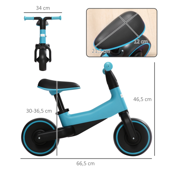 AIYAPLAY Bicicleta sem Pedais para Crianças acima de 18 Meses com Assento Ajustável em 30-36,5 cm Rodas de Ø19 cm 66,5x34x46,5 cm Azul - Image 3