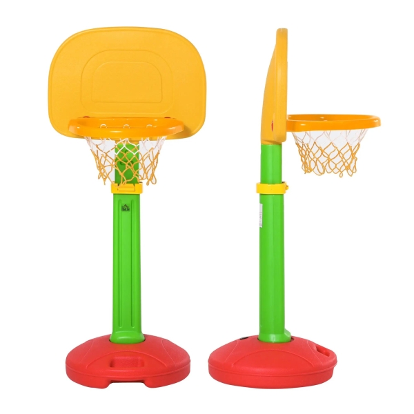 HOMCOM Tabela de Basquetebol Infantil para Crianças acima de 3 anos Altura Ajustável 2 Bolas e Inflador 52,5x44x120-160cm Amarelo Verde Vermelho - Image 4