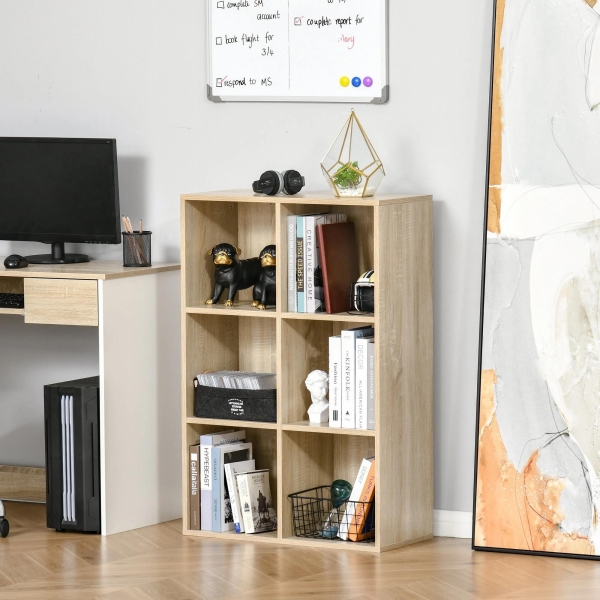 HOMCOM Estante para Livros Estante de Madeira de 3 Níveis com 6 Compartimentos de Armazenamento65,5x30x97,5cm Carvalho - Image 2