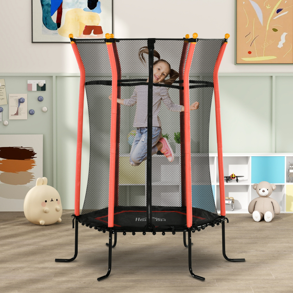 HOMCOM Trampolim para Crianças com Rede de Segurança e Estrutura de Aço para Interiores e Exteriores Carga 50kg Ø163,5x190 cm Vermelho - Image 2