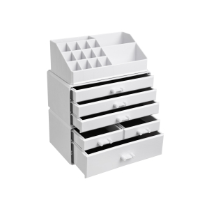 Organizador grande de maquiagem em acrílico SONGMICS, caixa de cosméticos empilhável com 6 gavetas, para paleta, pincel, base, batom, esmalte, grampos de cabelo, ótimo presente para entes queridos, branco JKA009WT