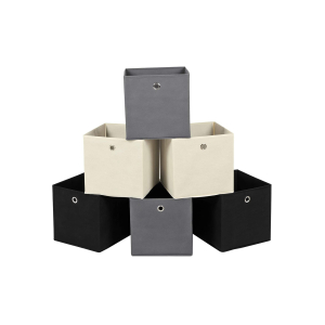 Conjunto de 6 caixas de armazenamento SONGMICS, cubos de armazenamento dobráveis ​​de tecido não tecido e caixas organizadoras para roupas de brinquedo, 2 cinza + preto + bege RFB06GHM, 30 x 30 x 30 cm