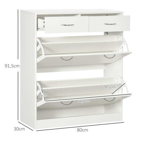 HOMCOM Sapateira Estreito com 2 Compartimentos e 2 Gavetas para 12 Pares de Sapatos 80x30x91,5 cm Branco - Image 3