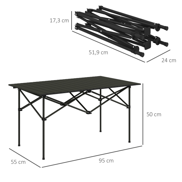 Outsunny Mesa de Campismo Dobrável de Metal com Tampo Enrolável e Bolsa de Transporte Mesa de Piquenique Portátil 95x55x50 cm Preto - Image 3