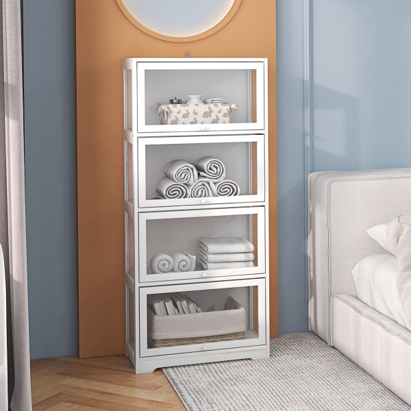 HOMCOM Vitrine Colecionador de 4 Níveis Vitrine Sala de Estar com Portas Abatíveis de Acrílico Anti-Tombo 59x30x139 cm Branco - Image 2