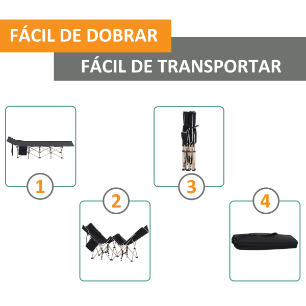 Outsunny Cama de Campismo Dobrável com 1 Bolso Lateral Bolsa de Transporte e Estrutura de Aço  190x68x52 cm Preto - Image 4