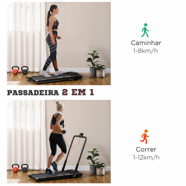 SPORTNOW Passadeira Dobrável 2 em 1 com Velocidade 12km/h Superfície de Corrida 36x105 cm e Controlo Remoto 135x65x105 cm Preto - Image 4
