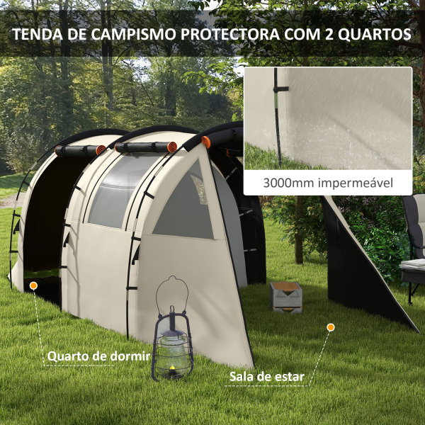 Outsunny Tenda de Campismo Familiar para 4-5 Pessoas com 2 Quartos 5 Portas e Bolsa de Transporte Impermeável 460x230x180 cm Caqui - Image 4