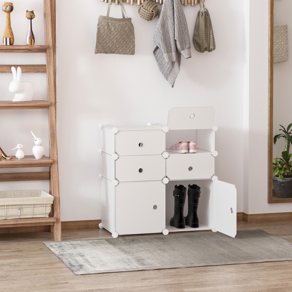 HOMCOM Armário Modular de Plástico Armário Modular com 6 Cubos Organizador de Roupas Sapatos Brinquedos 75x37x73cm Branco - Image 2