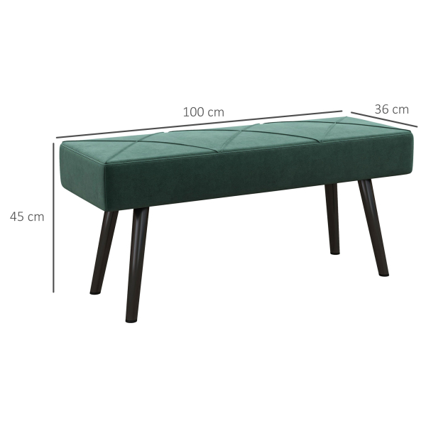 HOMCOM Banco de Pé de Cama Multifuncional e Moderno Banco de Dormitório com Pés de Aço e Assento Acolchoado 100x36x45 cm Verde - Image 3