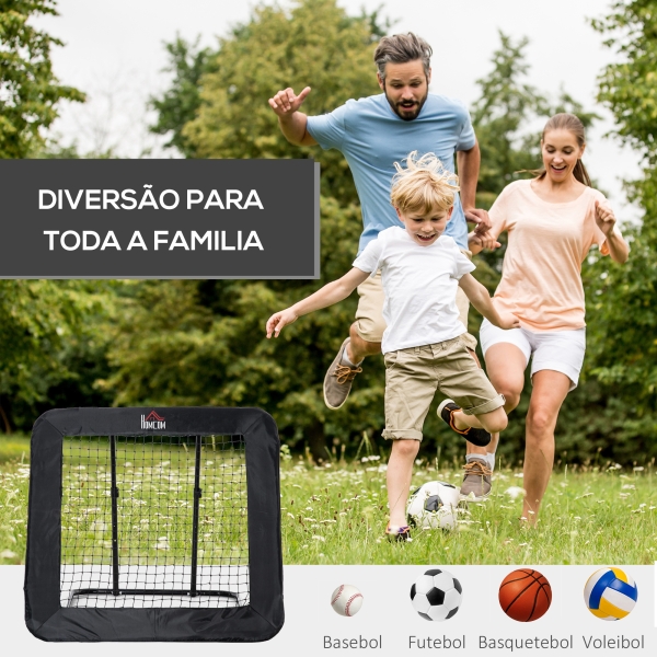 HOMCOM Rede de Rebote Dobrável com 4 Ângulos Ajustáveis para Treinamento de Futebol Beisebol 128x118x108-120cm Preto - Image 4