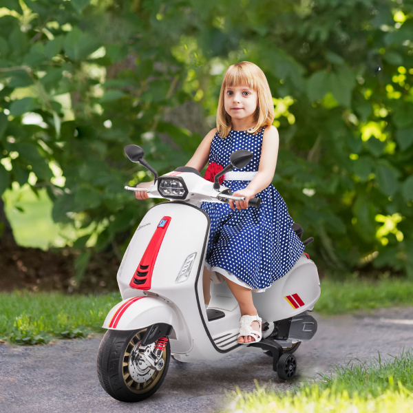 AIYAPLAY Moto Elétrica para Crianças de 3-6 Anos com Licença Vespa com USB MP3 Luz LED Rádio FM Velocidade 3 km/h Carga 35 kg Branco - Image 2