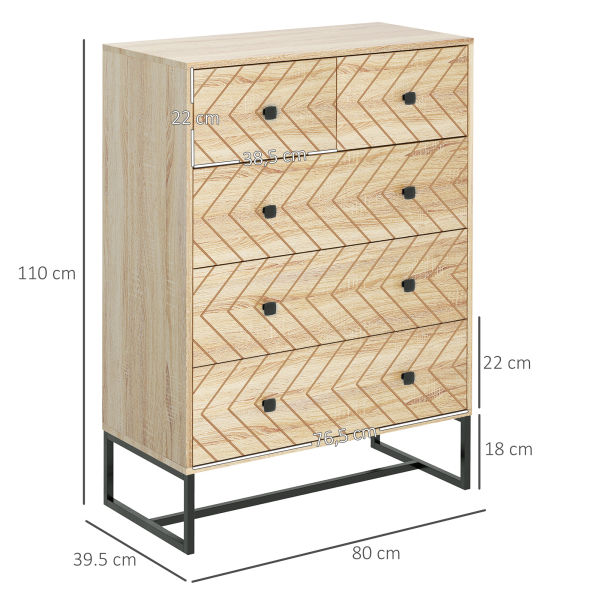HOMCOM Cómoda com 5 Gavetas Estilo Retrô Móvel Auxiliar de Madeira para Sala de Estar Corredor 80x39,5x110 cm Madeira e Preto - Image 3