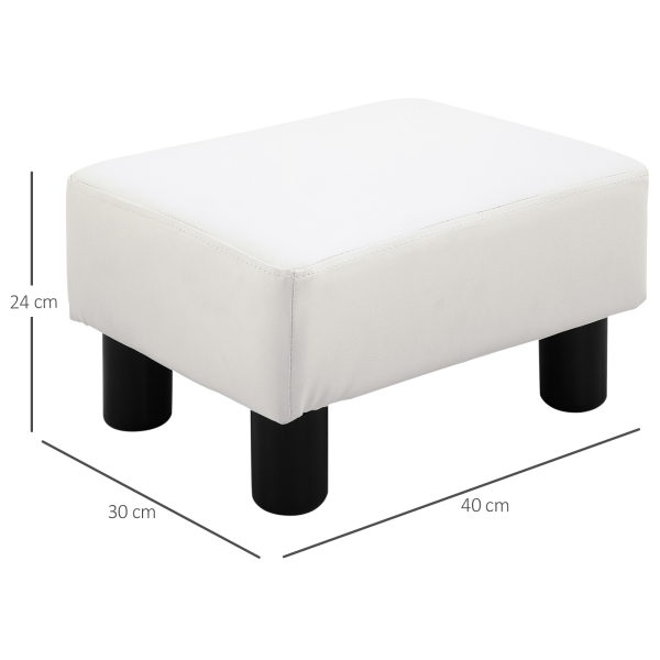 HOMCOM Apoio para os Pés Octomano Banco Pequeno Estofado em Pele Sintética com Assento Acolchoado e Pés de Plástico 40x30x24 cm Branco - Image 3