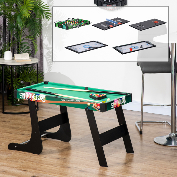 HOMCOM Mesa de Jogos 6 em 1 Dobrável Bilhar Matraquilho Ping Pong Lançamento de Anéis Hóquei no Gelo e Air Hóquei 118x104x71cm Multicor - Image 2