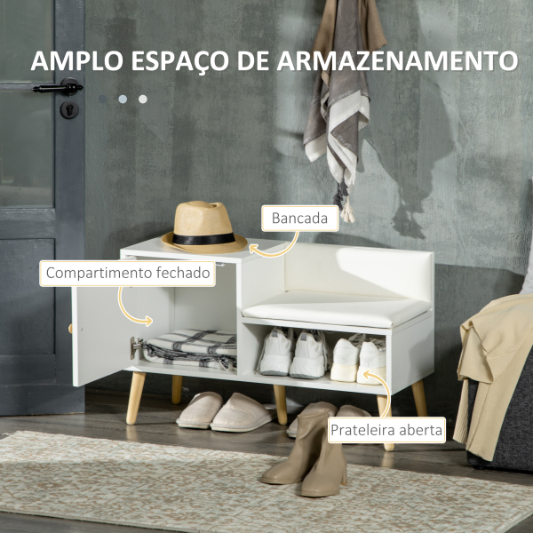 HOMCOM Banco Sapateira com Compartimento Aberto e Almofada Acolchoada para 4 Pares de Sapatos 80x33x49cm Branco - Image 4