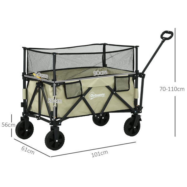 Outsunny Carrinho de Transporte Dobrável 180 L com Guiador Ajustável e Laterais Extensíveis Carga 120 kg para Jardim Praia Cáqui - Image 3