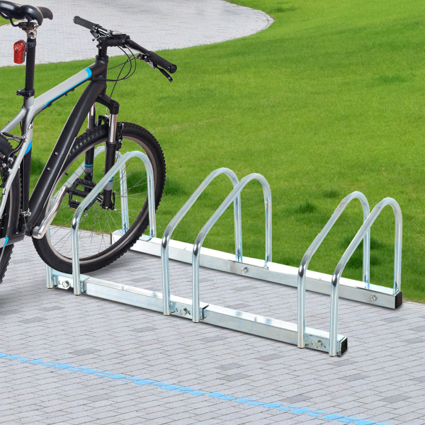 HOMCOM Estacionamento para 3 Bicicletas Suporte de Aço para Estacionar Bicicletas no Chão para Interior e Exterior 76x33x27cm Prata - Image 2