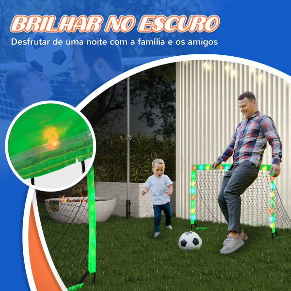 SPORTNOW Conjunto de 2 Balizas de Futebol Dobráveis para Crianças com Luz LED e Postes de Fibra de Vidro 120x90x90 cm Verde - Image 4