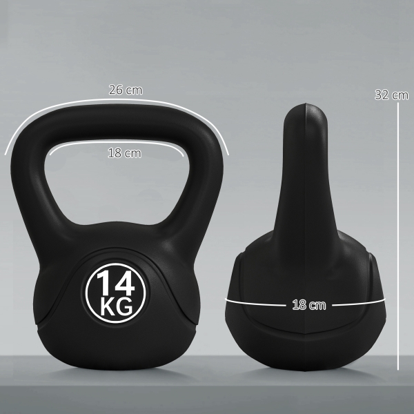 HOMCOM Peso Russo de 14 kg Kettlebell Fitness Preenchido de Areia com Punho Largo Antiderrapante 26x18x32 cm Preto - Image 3