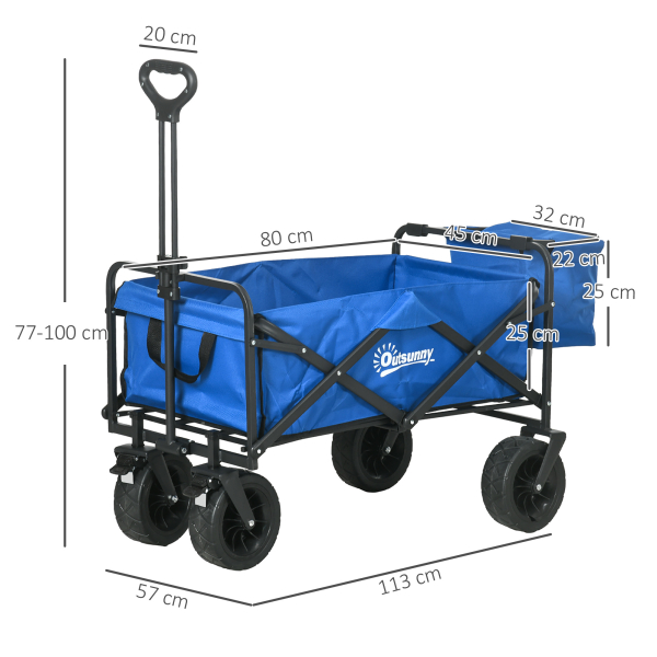 Outsunny Carrinho de Transporte Dobrável com Bolsa Térmica Removível Capacidade 100 kg para Campismo Praia 113x57x77-100 cm Azul - Image 3