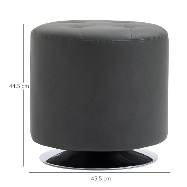 HOMCOM Apoio para os pés Otomano Giratório Banco Puff Redondo Estofado em Couro Sintético de Estilo Moderno para Dormitório Entrada Sala de Estar Ø45,5x44,5cm Cinza - Image 3