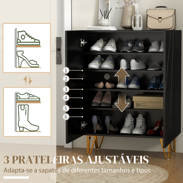 HOMCOM Móvel Sapateira de Entrada Armário Sapateira com Prateleiras Ajustáveis para 15-20 Pares de Sapatos 72x31,5x95 cm Preto - Image 4