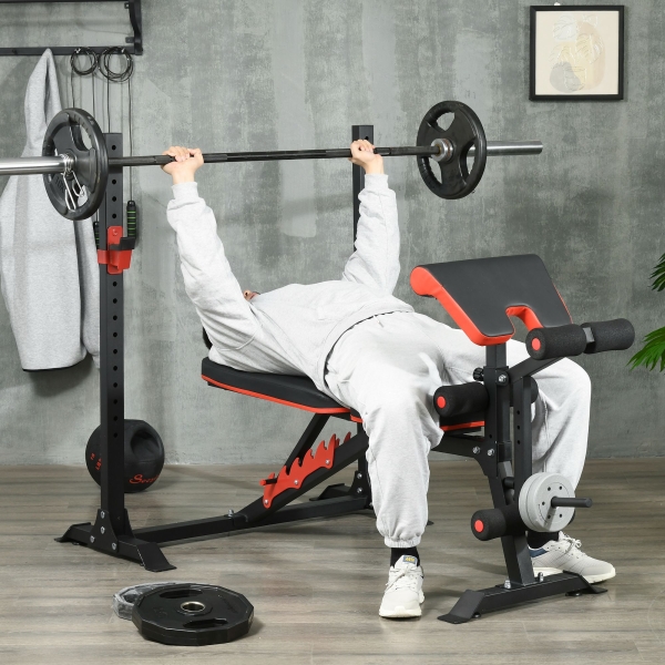 SPORTNOW Banco de Musculação Multifuncional Banco de Pesos com Encosto Reclinável e Suporte de Barras Ajustável 180x110x126 cm Preto - Image 2