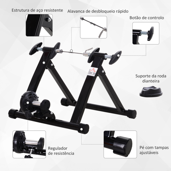 HOMCOM Rolo de Bicicleta para Treinamento Dobrável com Resistência Magnética para Rodas de 26-28 Polegadas Suporte de Treinamento para Bicicleta Casa Interior 54,5x47,2x39,1cm Preto - Image 4