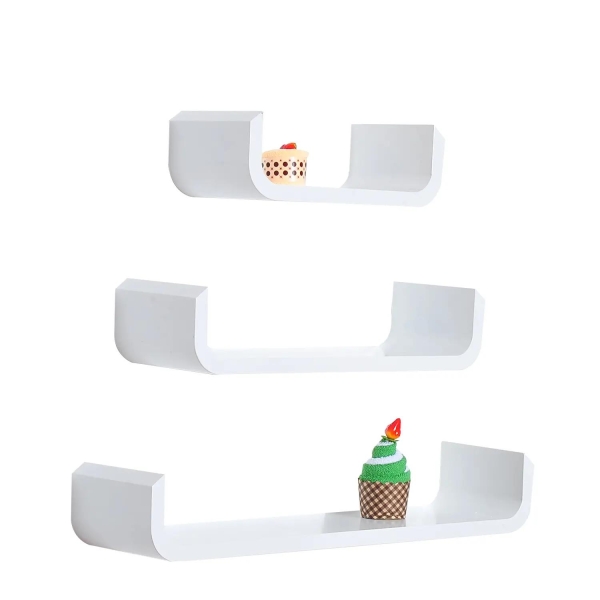 HOMCOM Conjunto de 3 Prateleiras Flutuantes 60/45/30x15x10 cm Prateleiras de Parede para Armazenamento de Livros Fotos Decoração para Sala de Estar Corredor Dormitório Branco - Image 4