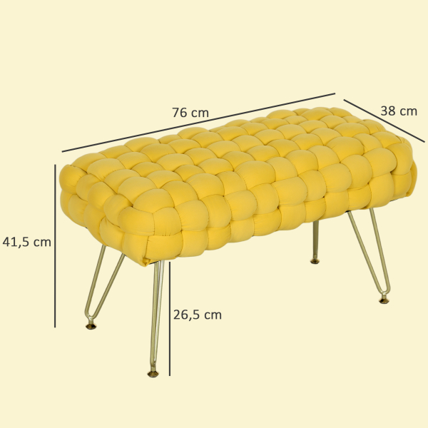 HOMCOM Apoio para os Pés Sala de Estar em Veludo com Pés de Metal e Assento Acolchoado para Dormitório Entrada 76x38x41,5 cm Amarelo - Image 3
