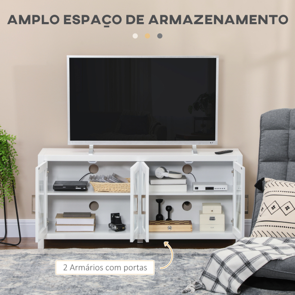HOMCOM Móvel de TV para Televisores de até 58" com 4 Portas de Vidro Temperado e Prateleiras Ajustáveis 130x35x60 cm Branco - Image 4