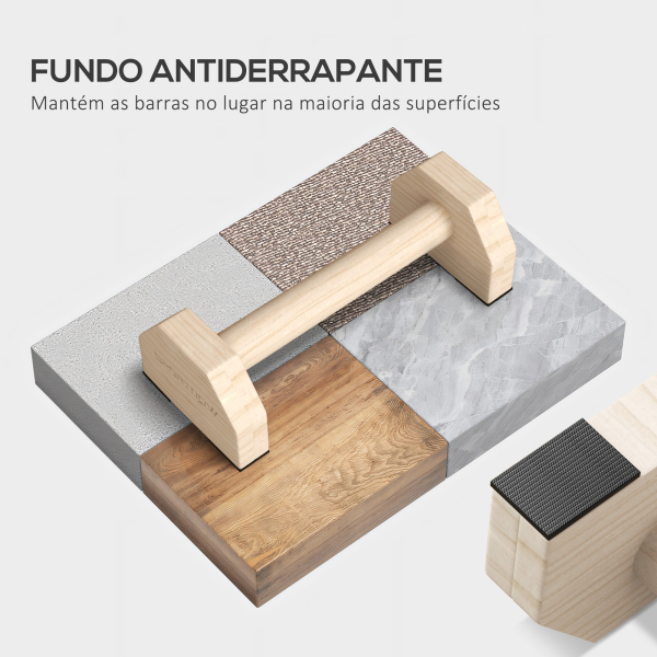SPORTNOW Barras Paralelas de Madeira para Calistenia Barras Paralelas com Tapete Antideslizante para Ginásio Casa 30x13x10 cm Natural - Image 4