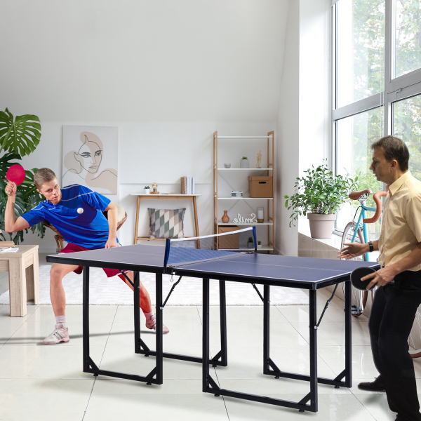 HOMCOM Mesa de Ping Pong Dobrável Mesa de Ping Pong Profissional com Rede e Estrutura de Aço para Interior e Exterior 182x91x76 cm Azul - Image 2