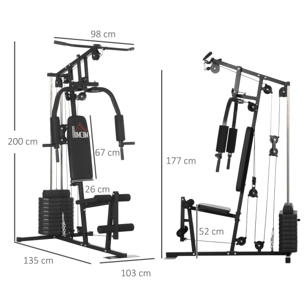 HOMCOM Máquina Multi-Estação Máquina de Musculação com Estribo para Pernas Placas de Pesos de 45kg Carga Máxima 110kg Treinamento Fitness em Casa Ginásio 135x103x200 cm Preto - Image 3