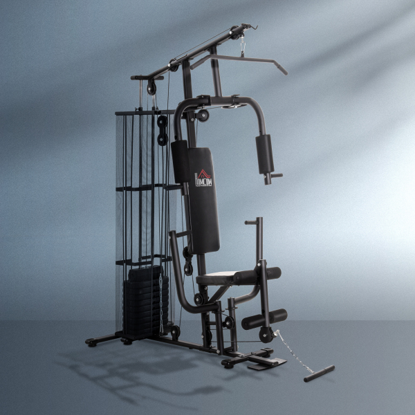 HOMCOM Máquina Multi Estação de Musculação com Placas de Peso de 45kg Carga Máxima 120kg para Treinamento Fitness 150x110x210cm Preto - Image 2