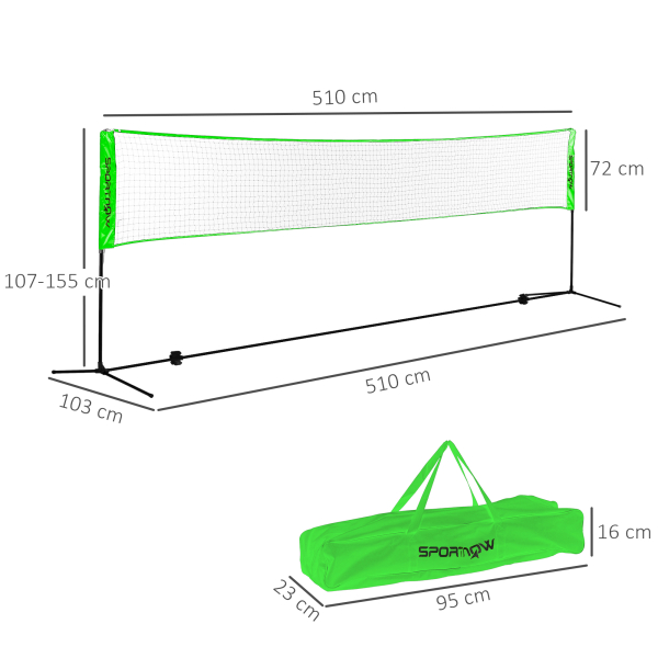 SPORTNOW Kit de Badminton de 7 Peças Jogo de Badminton com 2 Raquetes 3 Badminton 2 Raquetes de Pickleball 2 Bolas de Pickleball Bola de Voleibol e Rede com Suporte Preto e Verde - Image 3