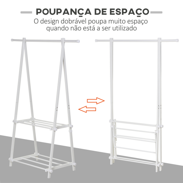 HOMCOM Suporte para Cabide Dobrável com 2 Prateleiras e  1 Barra para Pendurar Roupas para Sala Quarto Entrada 107,5x45x150 cm - Image 4