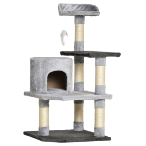 PawHut Árvore para gatos Arranhador Grande com Plataformas para Brincar coberta de Pelucía cinza 48x48x100 cm