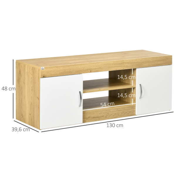 HOMCOM Móvel para TV com 2 Portas e Armazenamento de 2 Níveis para Televisores de até 60 Polegadas 130x39,6x48cm Branco e Madeira - Image 3