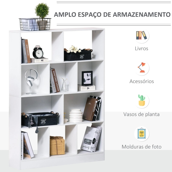HOMCOM Estante de 4 níveis com 10 compartimentos Prateleiras de armazenamento multiuso 100x23,8x140 cm Branco - Image 4