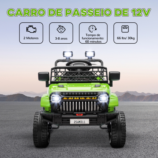 AIYAPLAY Carro Elétrico para Crianças Carro Elétrico Infantil UTV 12V com Velocidade Ajustável USB e Faróis  95x62,5x65 cm Verde - Image 4