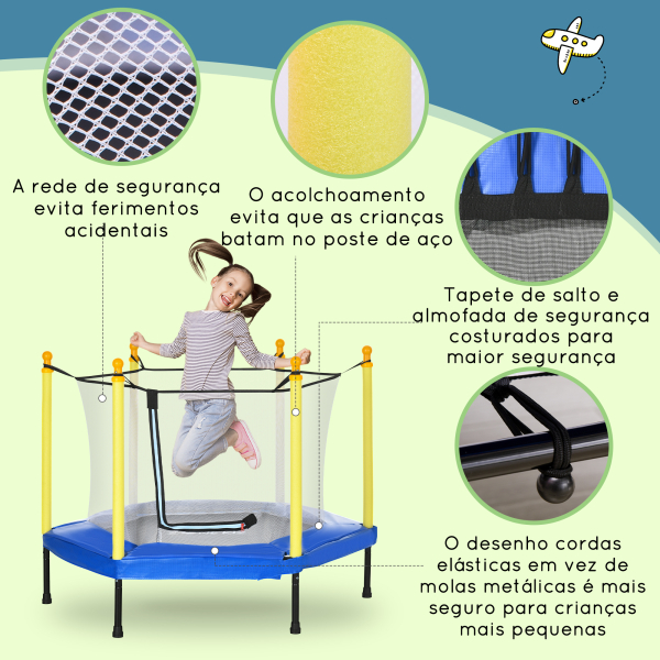 ZONEKIZ Trampolim para Crianças com Rede de Segurança 122x122x97 cm Azul - Image 4
