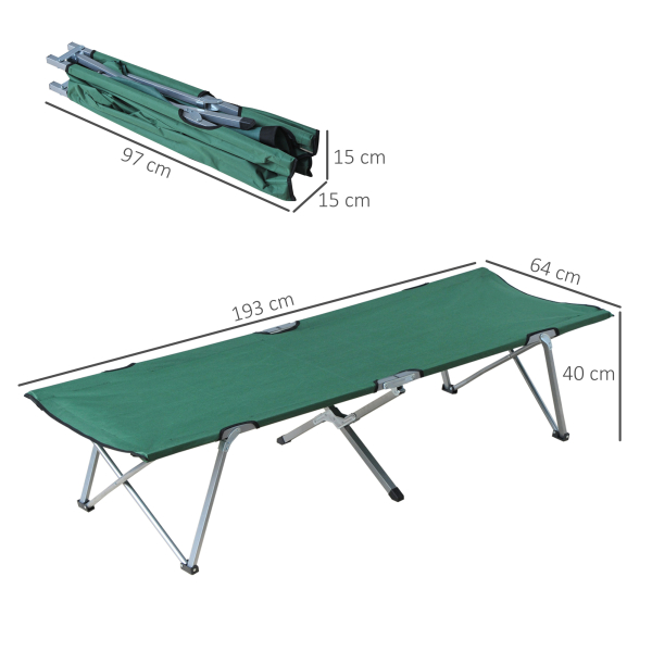 Outsunny Cama de Campismo Dobrável Cama de Campismo com Estrutura Metálica Carga 136 kg para Praia Viagens 193x64x40 cm Verde - Image 3