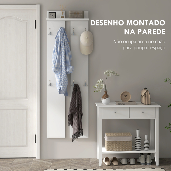 HOMCOM Móvel Cabide de Entrada de Parede Móvel de Entrada Moderno com 8 Ganchos e Prateleira  55x21,3x170 cm Branco - Image 4