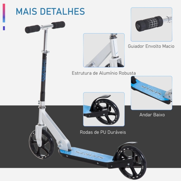 HOMCOM Trotinete para Crianças Scooter Dobrável Guiador Regulável Quadro Alumínio Leve e Estável Carga 100kg Branca - 68x34x60-73,5cm - Image 4